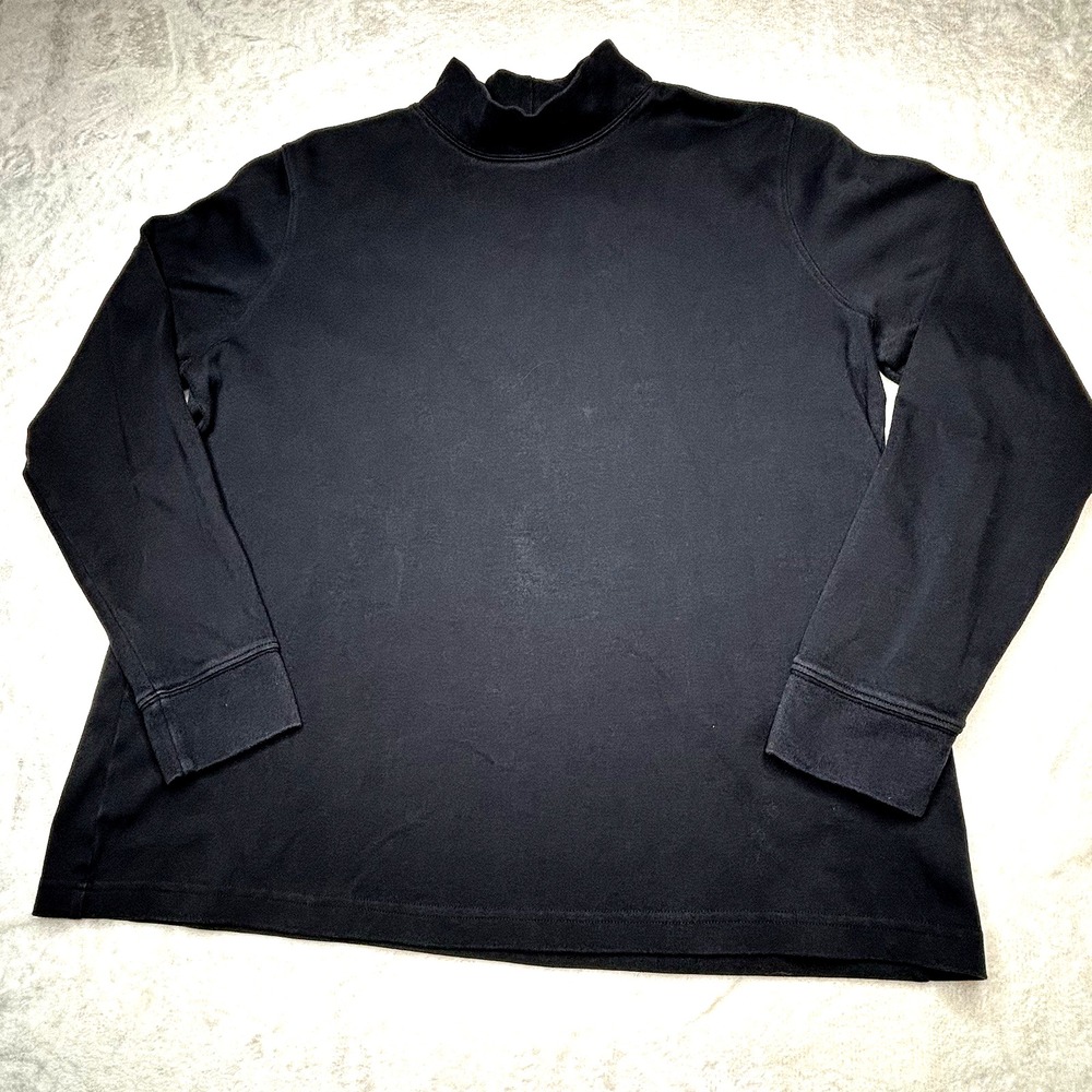 Lands End Women's Large Black Relaxed Cotton‎ Long Sleeve Mock Turtleneck Shirt